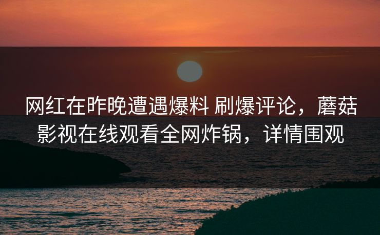 网红在昨晚遭遇爆料 刷爆评论，蘑菇影视在线观看全网炸锅，详情围观